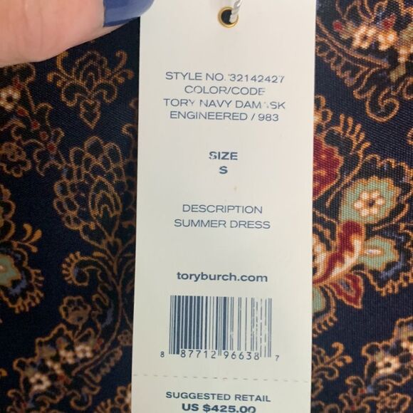 Tory Burch damask print sleeveless navy midi dress NWT - Picture 6 of 9